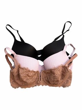 Bundle Bras-3 Bras Black, Pink, Brown Victoria Secret, Auden, Wild Fable